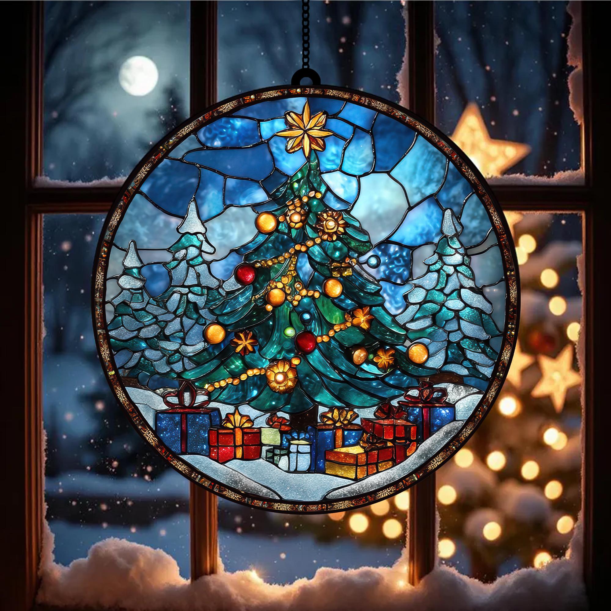 Festive Stained Glass Christmas Tree Suncatcher - Vibrant Holiday Decor ...