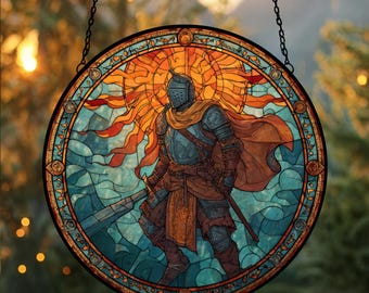 Acchiappasole in vetro colorato Solaire of Astora Praise the Sun, regalo Dark Souls, lampada regalo di Halloween, regalo di gioco, decorazione per gamer, regalo per gamer