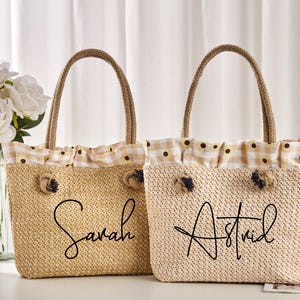 Custom Beach Straw Bags,Bridesmaid Gifts Straw Bag,Custom Name Tote Bag,Bridal Party Bags,Straw Handbag,Girls Trip Bag,Bridesmaid Proposal