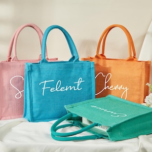 Personalized Bridesmaid Burlap Bag,Tote Bag With Name,Bridal Shower Bag,Small Jute Burlap Bags,Wedding Welcome Bags,Bridesmaid Gift