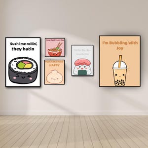 Sushi Wall Art Printable, Japanese Food Kitchen Decor, Kawaii Sushi Poster, Instant Download, Cute Dining Room Print, Digital Art
