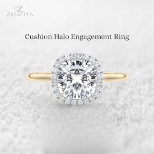 3CT Cushion Cut Moissanite Diamond Ring Cushion Diamond Halo Engagement Ring Two Tone 14K Gold Ring For Women Anniversary Ring Proposal Ring