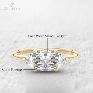 East West Marquise Moissanite Engagement Ring Solitaire Marquise Diamond Ring 18K Gold Ring Wedding Ring Promise Anniversary Ring For Her