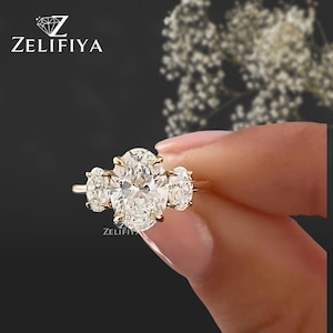 Three Stone Oval Cut Moissanite Engagement Ring 14K Gold Wedding Ring Oval Trilogy Ring Gift For Her Oval Diamond Anniversary Ring Gifts