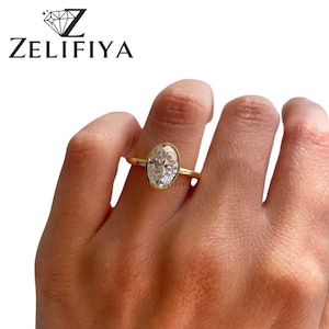 Bezel Set Oval Cut Moissanite Engagement Ring 14K Gold Wedding Ring Oval Solitaire Ring Oval Diamond Ring For Women Anniversary Ring For Her