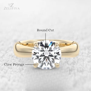 3 CT Round Moissanite Engagement Ring Wide Band Ring 14K Yellow Gold Ring Thick Band Round Cut Solitaire Wedding Ring Anniversary Gift Ring