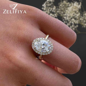 Oval Engagement Ring Halo Ring Oval Moissanite Ring Promise Ring Wedding Ring Anniversary Gift For Her 14K Solid Gold Ring Solitaire Ring