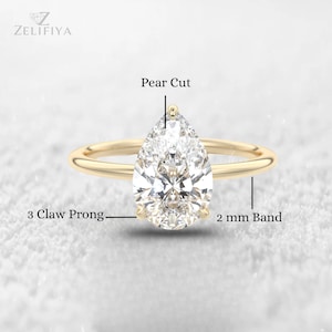 2 Carat Pear Cut Lab Grown Diamond Engagement Ring Gold Solitaire Wedding Ring Unique Promise Ring Eco Friendly Jewelry For Her Gift