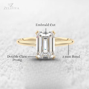 4 Carat Emerald Cut Moissanite Solitaire Engagement Ring 14K Gold Wedding Ring Double Claw Prong Classic Emerald Diamond Ring For Women