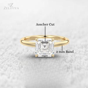 Tulip Setting Asscher Cut Moissanite Diamond Ring Asscher Cut Engagement Ring 14K Gold Wedding Ring For Women Anniversary Ring SolitaireRing