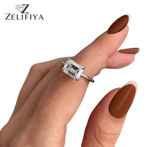 East To West 2 Carat Emerald Moissanite Engagement Ring East To West Emerald Diamond Ring 10K Gold Wedding Ring Emerald Solitaire Ring