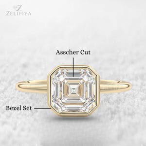 Bezel Set 3 CT Asscher Cut Moissanite Engagement Ring, 14K Gold Wedding Ring, Asscher Solitaire Ring, Anniversary Ring For Her, Promise Ring