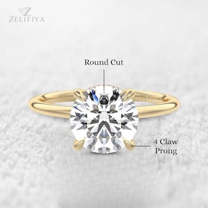 Round Cut Moissanite Engagement Ring, Hidden Halo Ring, 4 Prong, 14K Gold Wedding Ring, Round Diamond Proposal Ring, Anniversary Gifts