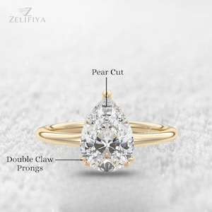 Pear Shaped Solitaire Ring Pear Moissanite Ring Pear Engagement Ring 2 CT Pear Diamond Ring 14K Gold Anniversary Ring For Women Gift For Her