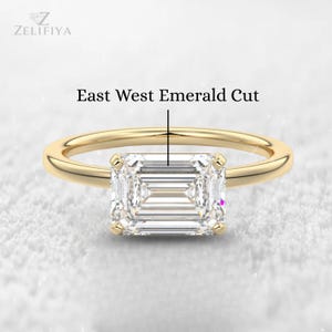 East West Emerald Moissanite Engagement Ring 10K 14K 18K Gold Ring East West Emerald Solitaire Ring Emerald Diamond Ring Proposal Ring
