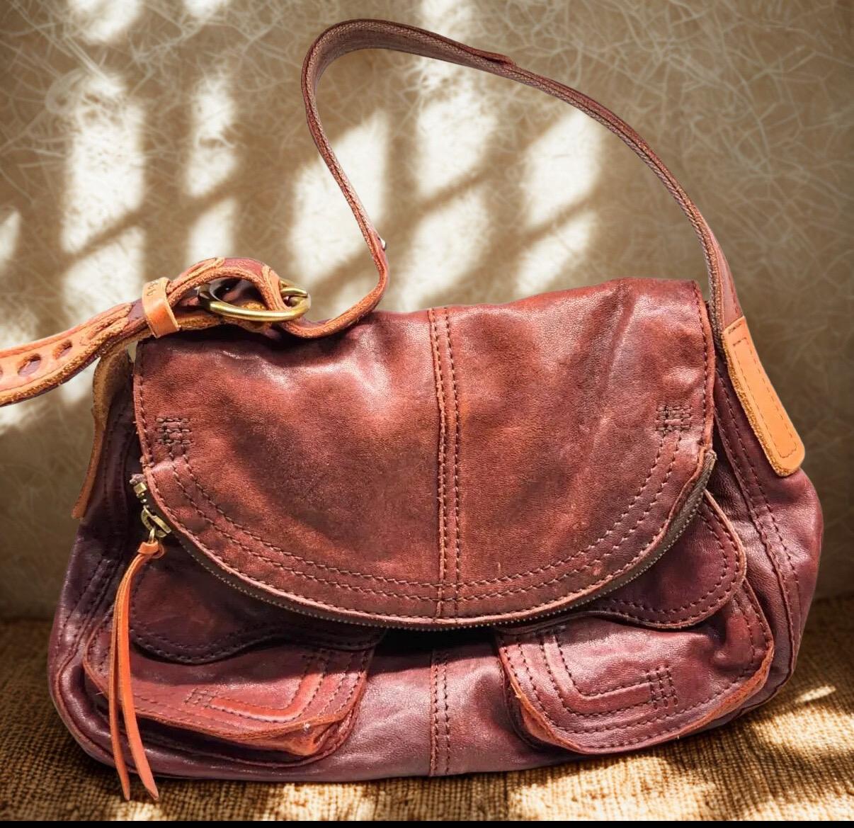 Vintage Lucky Brand Red Leather Hobo Bohemian Shoulder Bag Purse Retro Style Lucky Brand Shoulder Bag Red Bags & Handbags for Women for  main image 3