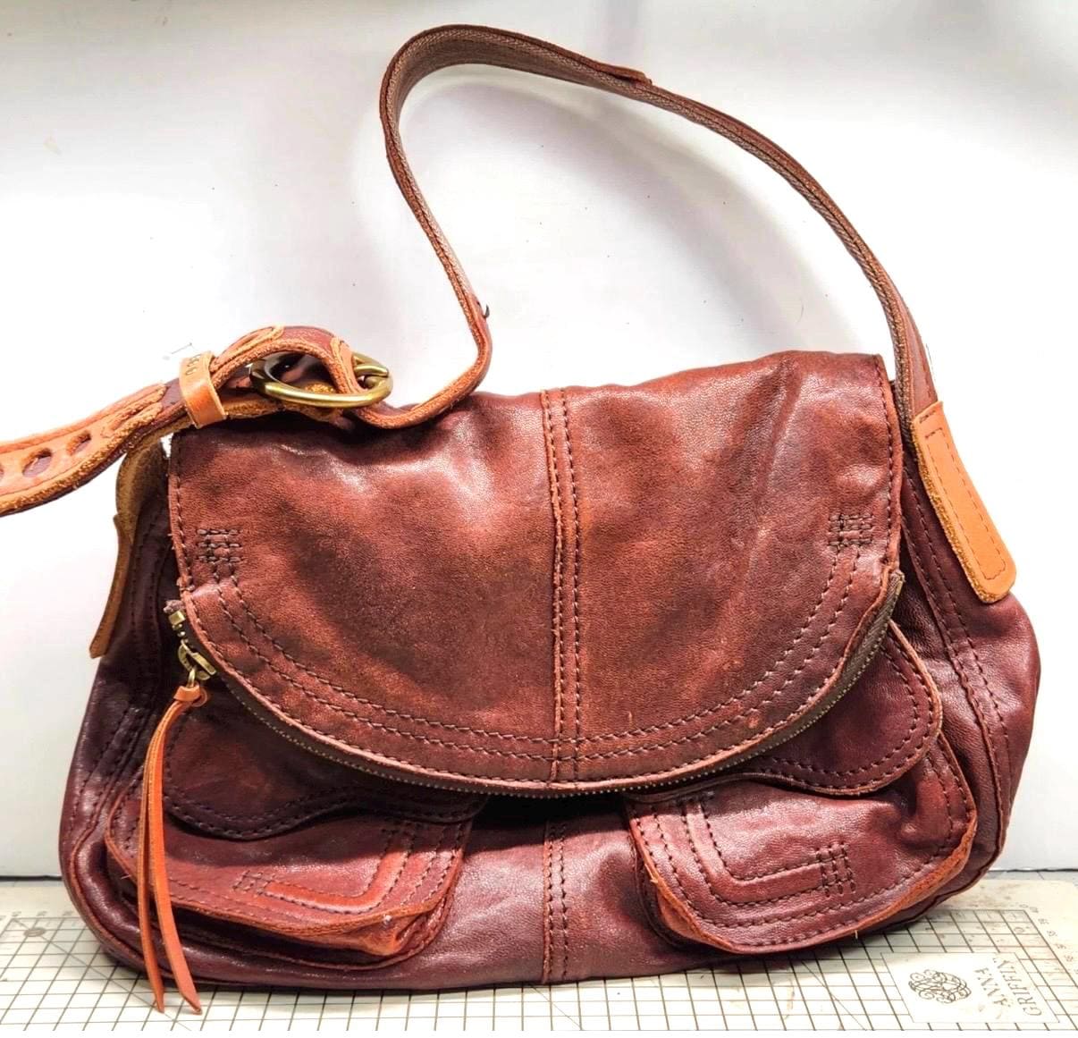 Vintage Lucky Brand Hobo Leather Handbag Boho Style with pockets