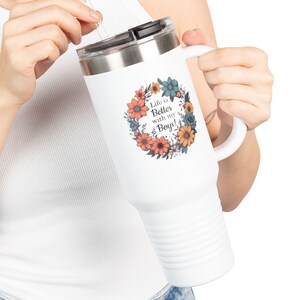 Floral Insulated Travel Mug, Perfect for Moms, Gifts for Her, Drinkware, Coffee Mug, Floral Design, Everyday Use, 40oz