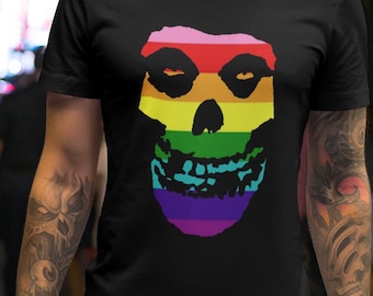 LGBTQ Crimson Ghost Shirt, Misfits Skull T-shirt, Rainbow Skull T-shirt, Pride Flag Skull Tee, Concert Wear, Goth Tee, Unisex Tee
