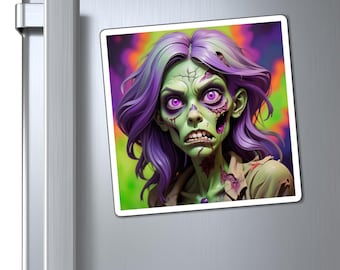 Zombie Magnet, Creepy Halloween Fridge Magnet, Female Zombie Horror Decor, Horror Fan Gift