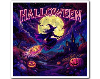 Halloween Witch Magnet: Spooky Fridge Decor. Vintage Halloween decor. Haunted House Fridge Magnet.