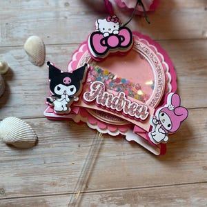 Personalized  Sanrio-Inspired Birthday Shaker Topper | Custom Confetti Cake Topper