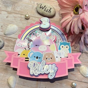 Personalized Squishmallow-Inspired Birthday Cake Topper | Custom Confetti Shaker Topper With Name And Age | Squishmallow Party Decor