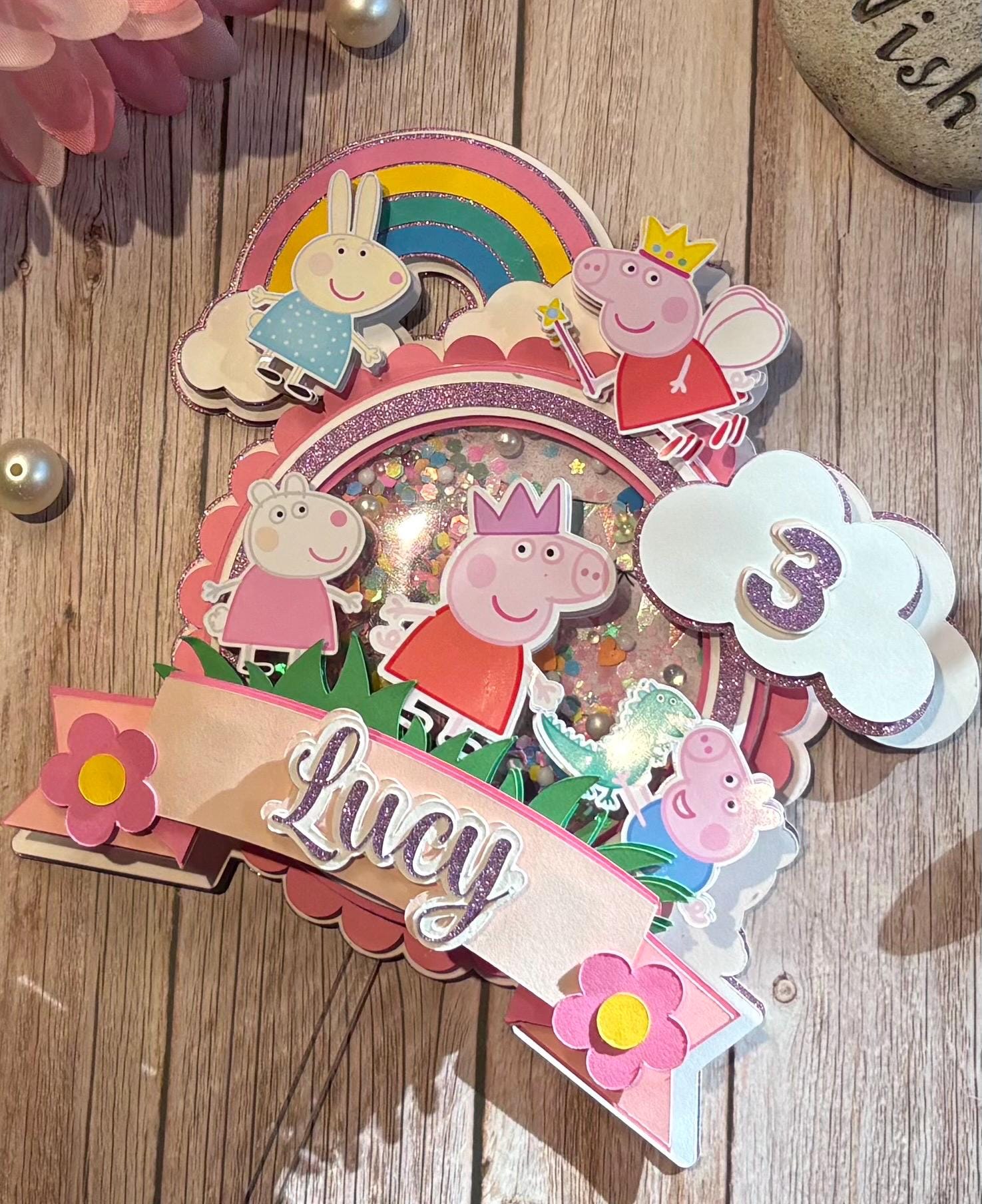 Topper per torta di compleanno personalizzato ispirato a Peppa Pig / Topper per torta di coriandoli personalizzato con nome ed età