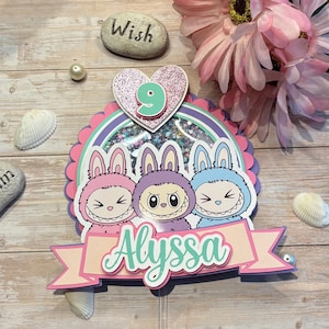 Personalized  Labubu-Inspired Birthday Cake Topper | Custom Confetti Shaker Topper With Name And Age