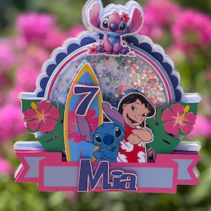 Personalized  Lilo And Stitch-Inspired Birthday Cake Topper | Custom Confetti Shaker Topper With Name And Age