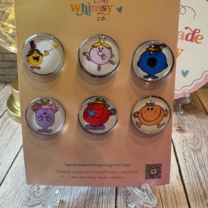 Little Miss & Mr. Men Mini Magnet Set – Nostalgic Handmade Magnets | Cute Locker Decor | Book Cart Accessory