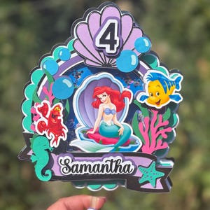 Personalized Little Mermaid-Inspired Birthday Cake Topper | Custom Ariel-Inspired Confetti Shaker Topper With Name And Age