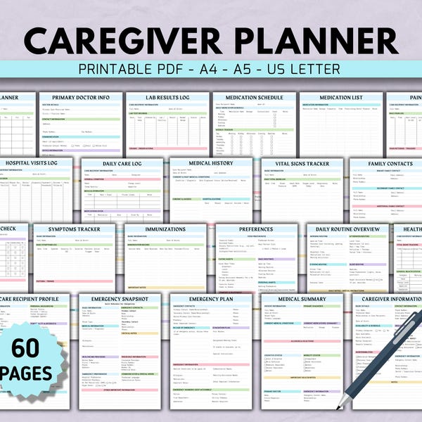 Zorgmap en medische planner: formulieren voor gezondheidszorg, organisator (pdf-download)