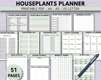 House Plants Care Planner Printable: Plant Tracker & Organizer, Gardening logbook (PDF)