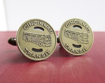 Vintage Silver Tone Cincinnati Transit Token Cufflinks