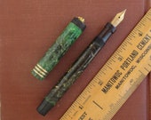 Parker Lucky Curve Lady Duofold Fountain Pen - Marbled Green w Ring Top 14K Nib - Not Working