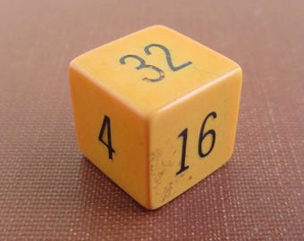 Bakelite Backgammon Doubling Cube - Vintage Yellow w/ Black & Red Number Coloring - About 5/8&quot;