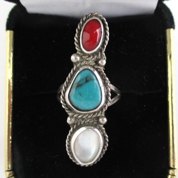 Sterling Silver & Multi-Stone Ring - Vintage Nati… - image 3