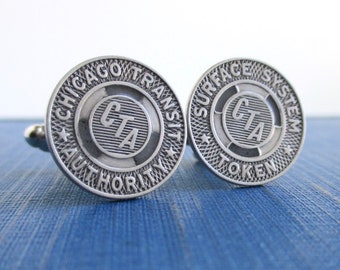 CHICAGO Transit Token Cuff Links - Repurposed Vintage 1950's CTA, Surface System Coins