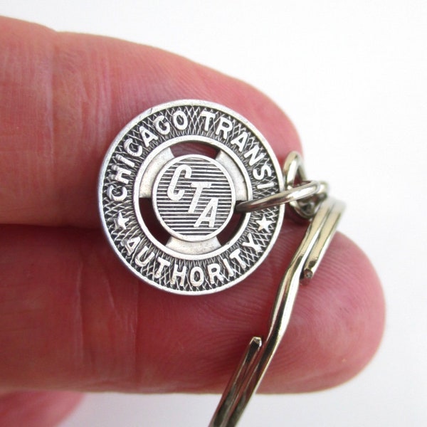 Chicago CTA Transit Token Keychain - Repurposed Vintage Silver Tone Coin Key Chain / Fob