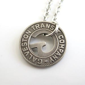 GALVESTON Transit Token Pendant Necklace - Repurposed Vintage 1940&#39;s Silver Tone Coin