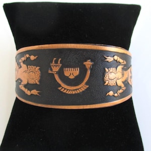 Southwest Solid Copper Cuff Bracelet - Raised Kachina Designs (Vintage Wear & Darkness)