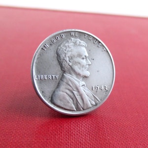 1943 Steel Penny Tie Tack / Lapel Pin - Lincoln Front, Repurposed Vintage Coin