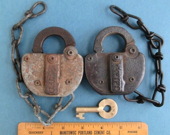 大きめ ビンテージ N&W 鉄道 Padlock with chain