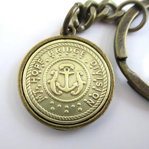 Mt. Hope Bridge Division, RI Token Keychain - Repurposed Vintage Gold Tone Coin Key Chain / Fob