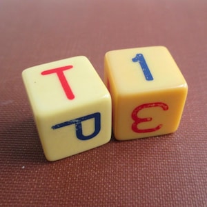 Put and Take Bakelite Dice Set - Vintage w/ Red & Blue Pips - Dice Game