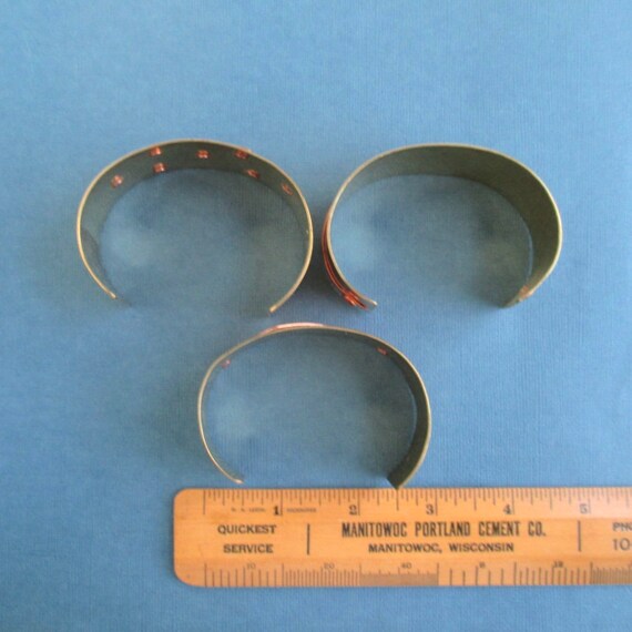 3 Solid Brass & Hammered Copper Cuff Bracelets - … - image 9
