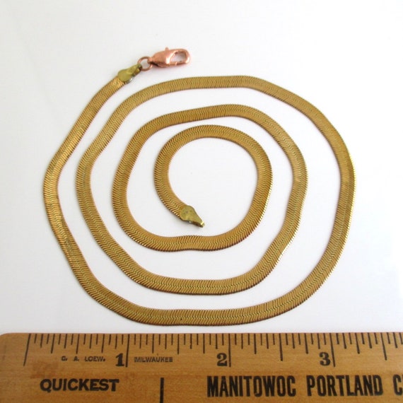 24" Solid Brass Herringbone Necklace - Vintage Un… - image 6