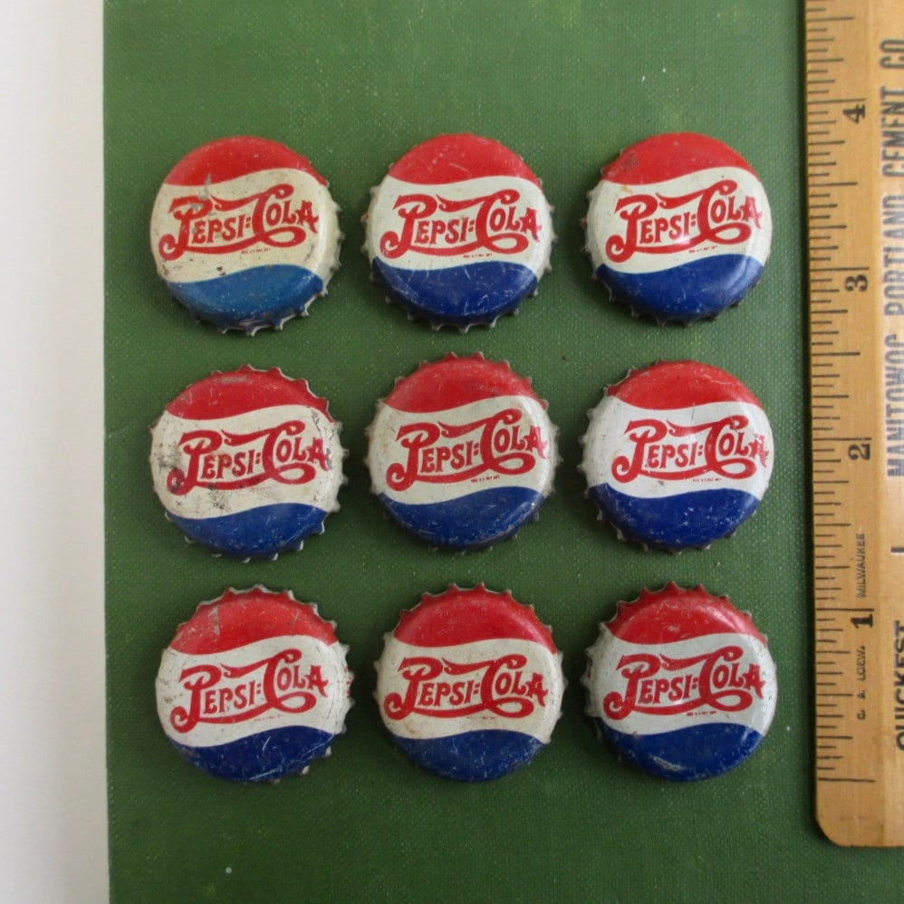 9 Vintage Pepsi Cola Bottle Caps Used w/ Cork Backs Etsy