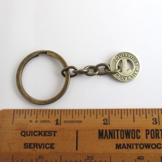 lucra Louisville KY Railway Token Keychain - Repurposed Vintage Gold Tone Transit Token Coin Key Chain / Fob